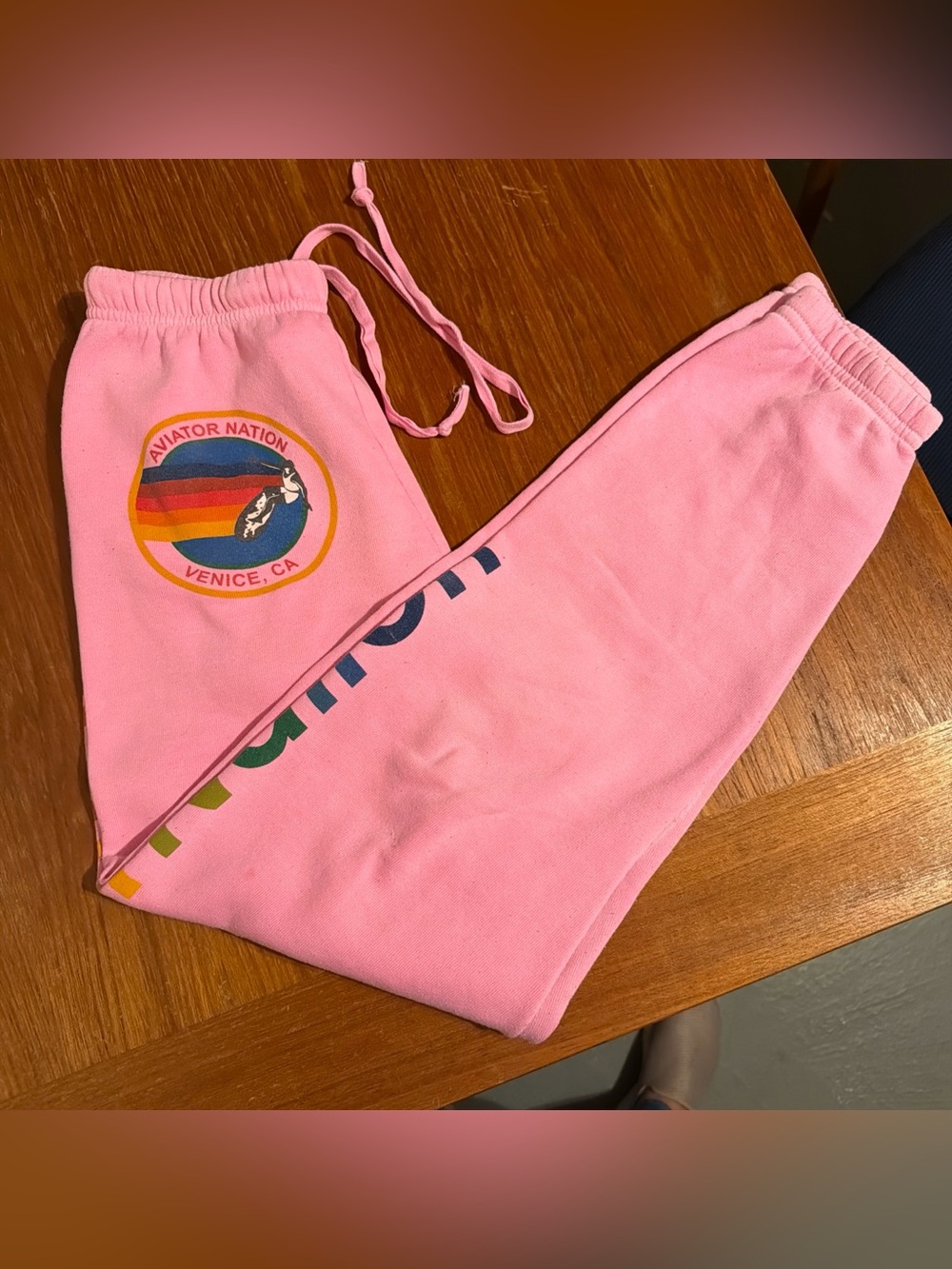 Aviator Nation AN Sweatpants Joggers Women XS Logo Elastic Waist & Ankles Pink